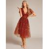 image:imageEverPretty Womens V Neck A Line Cocktail Dresses Embroidery Short Sleeves Midi Sequin Formal Wedding Guest Dress 02230Burntorange