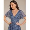 image:imageEverPretty Womens V Neck A Line Cocktail Dresses Embroidery Short Sleeves Midi Sequin Formal Wedding Guest Dress 02230Dusty Blue