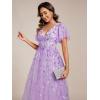 image:imageEverPretty Womens V Neck A Line Cocktail Dresses Embroidery Short Sleeves Midi Sequin Formal Wedding Guest Dress 02230Lavender