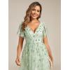 image:imageEverPretty Womens V Neck A Line Cocktail Dresses Embroidery Short Sleeves Midi Sequin Formal Wedding Guest Dress 02230Mint Green