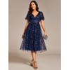 image:imageEverPretty Womens V Neck A Line Cocktail Dresses Embroidery Short Sleeves Midi Sequin Formal Wedding Guest Dress 02230Navyblue
