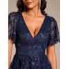 image:imageEverPretty Womens V Neck A Line Cocktail Dresses Embroidery Short Sleeves Midi Sequin Formal Wedding Guest Dress 02230Navyblue