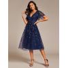 image:imageEverPretty Womens V Neck A Line Cocktail Dresses Embroidery Short Sleeves Midi Sequin Formal Wedding Guest Dress 02230Navyblue