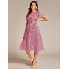 image:imageEverPretty Womens V Neck A Line Cocktail Dresses Embroidery Short Sleeves Midi Sequin Formal Wedding Guest Dress 02230Orchid