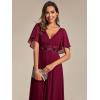 image:imageEverPretty Womens V Neck Chiffon Formal Wedding Guest Dress Applique ALine Maxi Mother of Bride Dresses 02093Burgundy