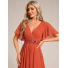 image:imageEverPretty Womens V Neck Chiffon Formal Wedding Guest Dress Applique ALine Maxi Mother of Bride Dresses 02093Burnt Orange