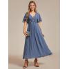 image:imageEverPretty Womens V Neck Chiffon Formal Wedding Guest Dress Applique ALine Maxi Mother of Bride Dresses 02093Dusty Navy