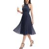 image:imageEverPretty Womens Glitter Halter Neck Midi Cocktail Wedding Guest Dresses Sleeveless Pleated Semi Formal Dress 41962Navy Blue