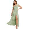 image:imageEverPretty Womens One Shoulder Bridesmaid Dress Short Sleeves Chiffon ALine Formal Wedding Guest Dresses 02704Mint Green