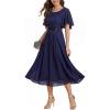 image:imageEverPretty Womens Round Neck Short Sleeves Formal Dresses Appliques Aline Chiffon Midi Mother of Bride Dress 02961Navy Blue