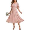 image:imageEverPretty Womens Round Neck Short Sleeves Formal Dresses Appliques Aline Chiffon Midi Mother of Bride Dress 02961Pink