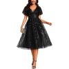 image:imageEverPretty Womens V Neck A Line Cocktail Dresses Embroidery Short Sleeves Midi Sequin Formal Wedding Guest Dress 02230Black