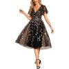 image:imageEverPretty Womens V Neck A Line Cocktail Dresses Embroidery Short Sleeves Midi Sequin Formal Wedding Guest Dress 02230Blackgold