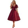 image:imageEverPretty Womens V Neck A Line Cocktail Dresses Embroidery Short Sleeves Midi Sequin Formal Wedding Guest Dress 02230Burgundy