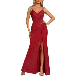 image:imageEverPretty Womens Glitter Bodycon Prom Dress Evening Gown Stretchy Sleeveless Sexy High Split Formal Wedding Guest DressesRed