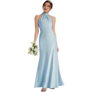 image:imageEverPretty Womens Halter Sleeveless Summer Formal Wedding Guest Dress Satin Floor Length Mermaid Bridesmaid Dresses 02707Ice Blue