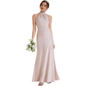 image:imageEverPretty Womens Halter Sleeveless Summer Formal Wedding Guest Dress Satin Floor Length Mermaid Bridesmaid Dresses 02707Pink