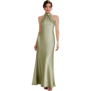 image:imageEverPretty Womens Halter Sleeveless Summer Formal Wedding Guest Dress Satin Floor Length Mermaid Bridesmaid Dresses 02707Sage Green