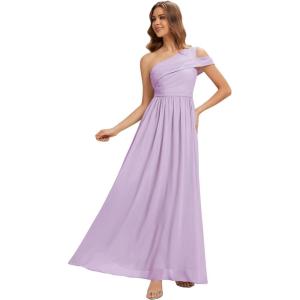 image:imageEverPretty Womens One Shoulder Chiffon Bridesmaid Dress Sleeveless A Line Floor Length Formal Wedding Guest Dresses 02705Frosted Lilac