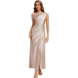image:imageEverPretty Womens One Shoulder Formal Wedding Guest Dress Satin Ruched Slit Spring Bridesmaid Dresses 02670Champagne