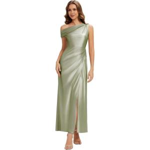 image:imageEverPretty Womens One Shoulder Formal Wedding Guest Dress Satin Ruched Slit Spring Bridesmaid Dresses 02670Sage Green