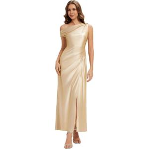 image:imageEverPretty Womens One Shoulder Formal Wedding Guest Dress Satin Ruched Slit Spring Bridesmaid Dresses 02670Yellow
