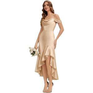 image:imageEverPretty Womens Spring Cowl Neck Short Sleeves Wedding Guest Dress Satin HighLow Summer Bridesmaid Dresses 02702Champagne