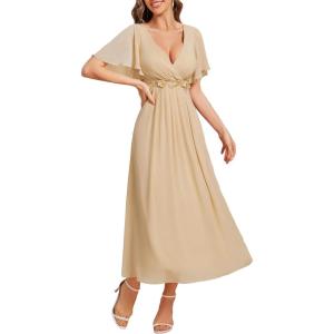 image:imageEverPretty Womens V Neck Chiffon Formal Wedding Guest Dress Applique ALine Maxi Mother of Bride Dresses 02093Champagne