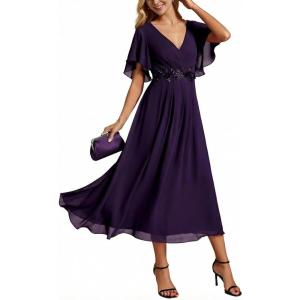 image:imageEverPretty Womens V Neck Chiffon Formal Wedding Guest Dress Applique ALine Maxi Mother of Bride Dresses 02093Deep Purple