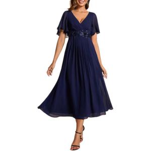 image:imageEverPretty Womens V Neck Chiffon Formal Wedding Guest Dress Applique ALine Maxi Mother of Bride Dresses 02093Navy Blue