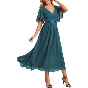 image:imageEverPretty Womens V Neck Chiffon Formal Wedding Guest Dress Applique ALine Maxi Mother of Bride Dresses 02093Teal