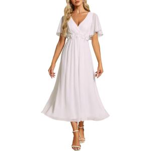 image:imageEverPretty Womens V Neck Chiffon Formal Wedding Guest Dress Applique ALine Maxi Mother of Bride Dresses 02093White