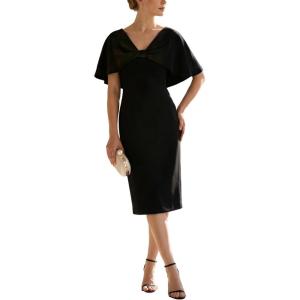 image:imageEverPretty Womens VNeck Cape Sleeves Cocktail Wedding Guest Dress Midi A Line Semi Formal Dresses 02688Black