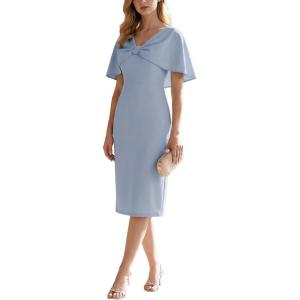 image:imageEverPretty Womens VNeck Cape Sleeves Cocktail Wedding Guest Dress Midi A Line Semi Formal Dresses 02688Ice Blue