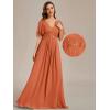 image:imageEverPretty Womens Chiffon VNeck Mother of Bride Dresses ALine Ruched Short Sleeves Appliques Bridesmaid Dress Formal GownBrandied Melon