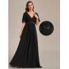 image:imageEverPretty Womens Chiffon VNeck Mother of Bride Dresses ALine Ruched Short Sleeves Appliques Bridesmaid Dress Formal GownCblack