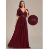 image:imageEverPretty Womens Chiffon VNeck Mother of Bride Dresses ALine Ruched Short Sleeves Appliques Bridesmaid Dress Formal GownCburgundy