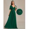 image:imageEverPretty Womens Chiffon VNeck Mother of Bride Dresses ALine Ruched Short Sleeves Appliques Bridesmaid Dress Formal GownCdeep Green