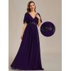 image:imageEverPretty Womens Chiffon VNeck Mother of Bride Dresses ALine Ruched Short Sleeves Appliques Bridesmaid Dress Formal GownCdeep Purple