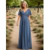 image:imageEverPretty Womens Chiffon VNeck Mother of Bride Dresses ALine Ruched Short Sleeves Appliques Bridesmaid Dress Formal GownCdusty Blue