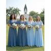 image:imageEverPretty Womens Chiffon VNeck Mother of Bride Dresses ALine Ruched Short Sleeves Appliques Bridesmaid Dress Formal GownCdusty Blue