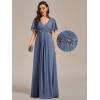 image:imageEverPretty Womens Chiffon VNeck Mother of Bride Dresses ALine Ruched Short Sleeves Appliques Bridesmaid Dress Formal GownCdusty Blue