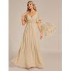 image:imageEverPretty Womens Chiffon VNeck Mother of Bride Dresses ALine Ruched Short Sleeves Appliques Bridesmaid Dress Formal GownChampagne