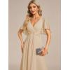 image:imageEverPretty Womens Chiffon VNeck Mother of Bride Dresses ALine Ruched Short Sleeves Appliques Bridesmaid Dress Formal GownChampagne