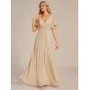 image:imageEverPretty Womens Chiffon VNeck Mother of Bride Dresses ALine Ruched Short Sleeves Appliques Bridesmaid Dress Formal GownChampagne