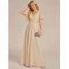 image:imageEverPretty Womens Chiffon VNeck Mother of Bride Dresses ALine Ruched Short Sleeves Appliques Bridesmaid Dress Formal GownChampagne