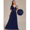 image:imageEverPretty Womens Chiffon VNeck Mother of Bride Dresses ALine Ruched Short Sleeves Appliques Bridesmaid Dress Formal GownCnavy Blue