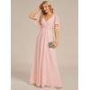 image:imageEverPretty Womens Chiffon VNeck Mother of Bride Dresses ALine Ruched Short Sleeves Appliques Bridesmaid Dress Formal GownCpink