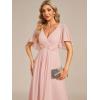 image:imageEverPretty Womens Chiffon VNeck Mother of Bride Dresses ALine Ruched Short Sleeves Appliques Bridesmaid Dress Formal GownCpink