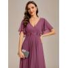 image:imageEverPretty Womens Chiffon VNeck Mother of Bride Dresses ALine Ruched Short Sleeves Appliques Bridesmaid Dress Formal GownDamson